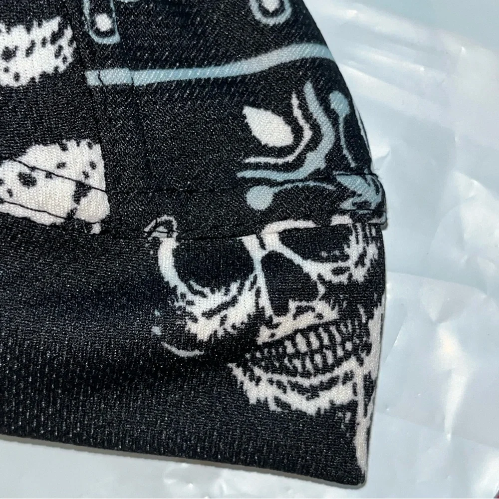 NEW Black white SKULL BIKER DOO Rag Cap Flydanna Durag Headwrap Bandanna Warrior - Picture 5 of 10